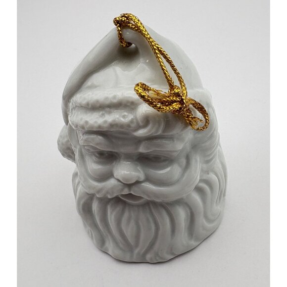 Vintage Santa Claus Bell Christmas Tree Ornament White Porcelain Face Head - Picture 2 of 8
